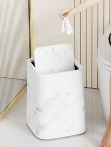 Marble Pattern Desk Trash Can, Brand New Minimalist Elegant Covered Garbage Bin, Suitable For Home, Bedroom, Living Room, Kitchen, Bathroom, Office, Dorm And Restroom - Easy To Clean And Maintain, Made Of Durable Plastic With Modern Aesthetic Design, Suitable For Bathroom Use. - Multicolor - View 7