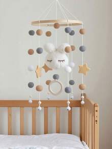 儿童房风铃，INS兔头五芒星造型，竹木摇铃，床铃，婴幼儿房装饰，适合房间装饰，婴儿礼物 - 粉色 - 查看 4