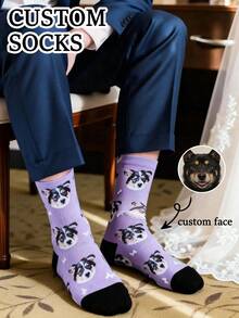 1 Pair Men's Dog Pattern Purple Customizable Fashion Socks For Wedding Occasions - Multicolor - View 1