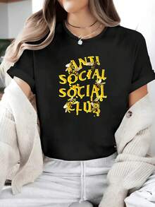 100% Pure Cotton Women Anti Social Club T-Shirt Funny Printed T-Shirt For Women - màu đen - Xem 6
