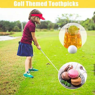 FYSHINE 100Pcs Golf Cocktail Picks 4.72 Inch Golf Themed Fruit Toothpicks Sandwich Skewer Picks Decorative Toothpicks For Appetizers Cocktail Garnish Sports Party Supplies (Golf Ball)