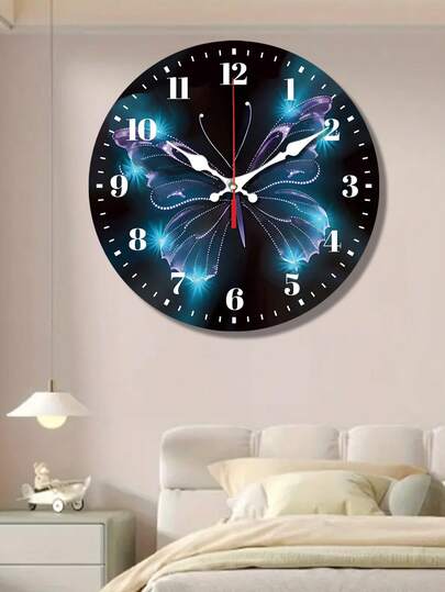 ساعة حائط خشبية بتصميم فراشة بأبعاد 10-12 بوصة - تصميم أحلامي بألوان الأزرق والبنفسجي، مناسبة لديكور غرفة المعيشة والنوم والمطبخ والمكتب - هدية عيد ميلاد مثالية