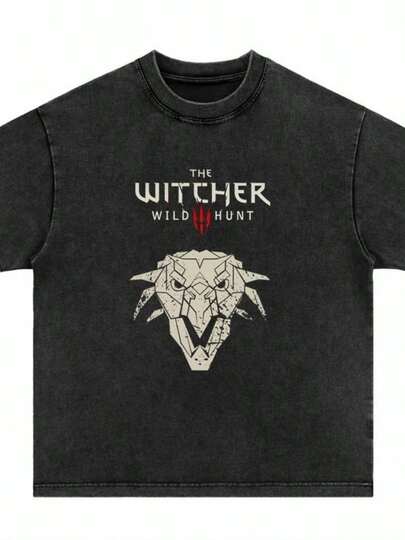 Summer The Witcher 3 Wild Hunt The White Wolf Geralt The Witcher Distressed Printed Short-sLeesved T-shirt Game Merchandise