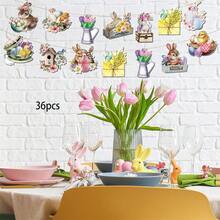 36 adornos de conejito de Pascua de madera para colgar en el árbol de primavera con cuerda para el hogar y la cocina. - Multicolor - Ver 1