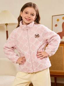 Balabala Tween Girl Butterfly Decor Zip Front Warm Jacket, Autumn/Winter 2025 - Red - View 2