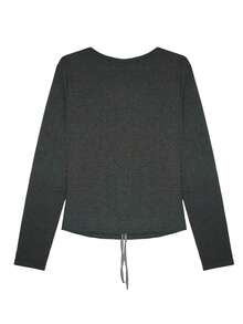 女士韩版荷叶边系带长袖T恤，百搭 - 灰色 - 查看 2