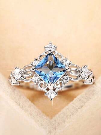 1ชิ้น แหวนสไตล์พระราชวังเซอร์โคเนียลูกบาศก์หรูหรา, เครื่องประดับแฟชั่นสำหรับงานปาร์ตี้และงานเลี้ยงของผู้หญิง, ทำจากวัสดุทองแดงที่ทนทานต่อการซีดจางและอาการแพ้, เหมาะสำหรับเป็นของขวัญวันหยุด