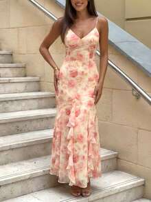 Women's Floral Ruffle Shoulder Blouse, Elegant Casual Button Front Shirt, Long Sleeve