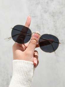 1pc Never Outdated Classy Aesthetic 1pc Metal Round Full Frame Fashion Glasses,For Women-Tropical Beach Vacay,Outdoor Casual Activities,Driving,Banquet Fashion Accessories - Xám - Xem 2
