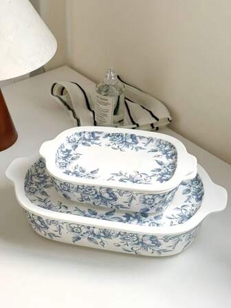 1 ชุด จานเซรามิกเคลือบดอกไม้สีเขียวเซจขนาดเล็กและใหญ่ สไตล์วินเทจฝรั่งเศส สำหรับขนมหวาน เค้ก ผลไม้ สลัด พาสต้า จานเสิร์ฟอเนกประสงค์ เหมาะสำหรับร้านอาหาร ห้องนั่งเล่น ร้านขนม โรงแรม