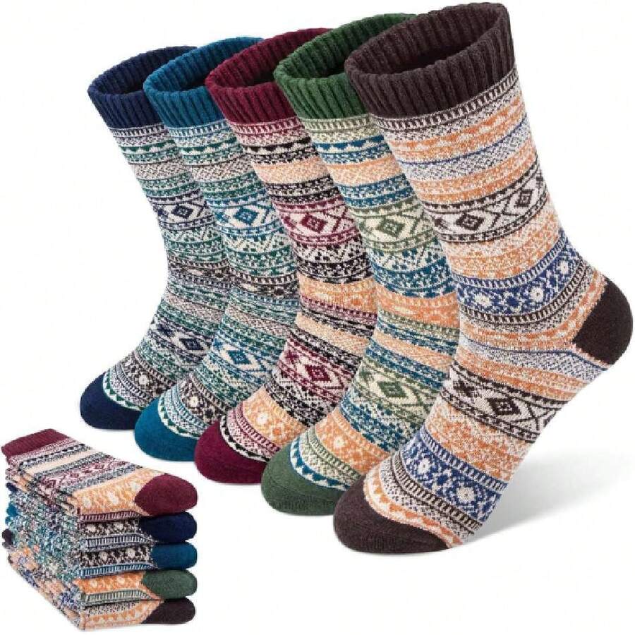 Calcetines para Hombre, MCSWKEY 5 Pares Calcetines Divertidos de Algodon para Hombre, Medias Térmicas de Lana de Calcetines Vintage Hombre,Transpirable, Regalos para Hombre,37080722 - Multicolor - Ver 1