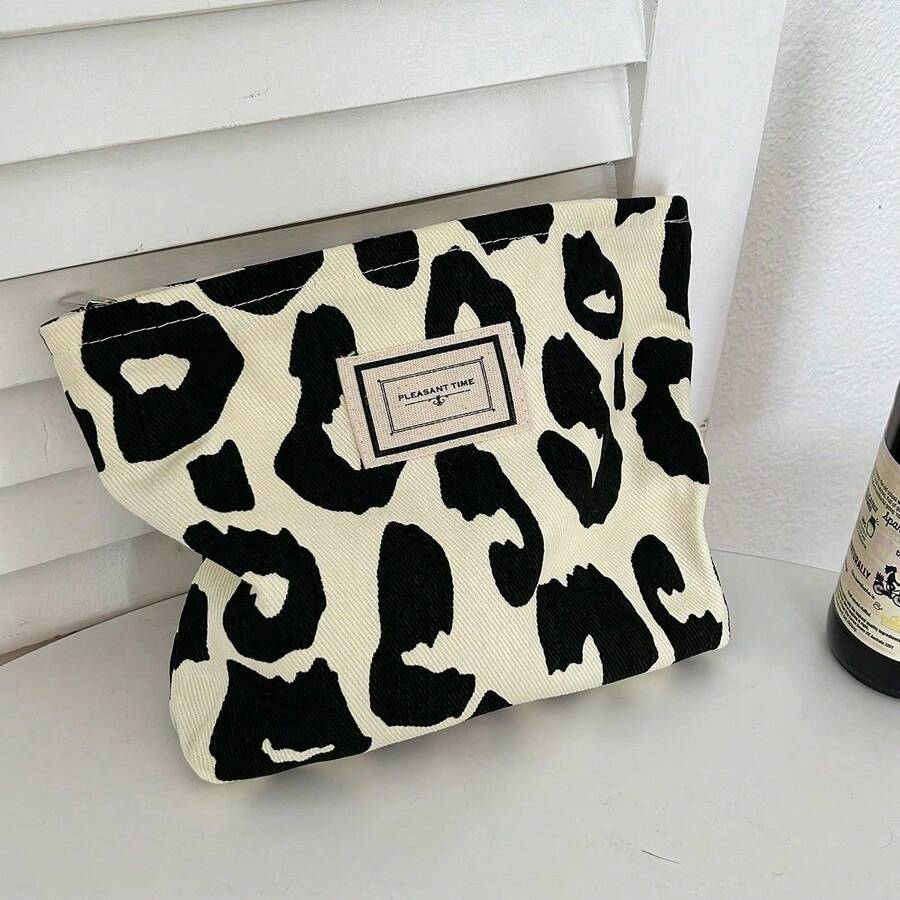 Makeup Bag Leopard Cosmetic Bag For Women Black White,Ins Style Make Up Bag White Large Capacity Simple Makeup Bags Green Pencil Case Daily Makeup Brushes Storage Bag Travel Toiletry Bag Organizer Waterproof Valentine's Day Gift - 白色大豹 - 查看 1