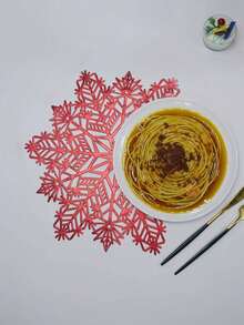 Jogo americano de Natal com estampa de floco de neve (1/4 peças), em PVC, ideal para decoração de mesas de restaurantes no Natal. - Multicolorido - Ver 5