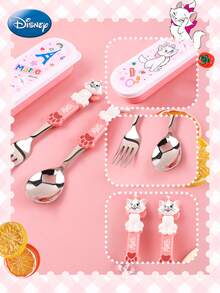 Disney 迪士尼官方授权玛丽猫3件套不锈钢便携餐具，包含勺子和叉子，可爱卡通设计，便携餐具，多功能且耐用，优雅美观，是送给粉丝、朋友、家人、野餐、午餐盒或办公室的完美圣诞节/万圣节礼物。 - 粉色 - 查看 4