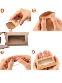 10pcs Pillow-Shaped Kraft Paper Boxes With Rectangular Transparent Window, DIY Packaging Boxes, Wedding Gift Boxes, Birthday Party Supplies