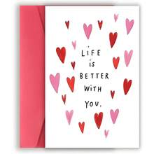 1pc Handmade Elegant Heart Pattern Anniversary Card With Envelope - Pink And Red Heart Design, "Life Is Better With You" Message, Soft Tone Love Greeting Card Suitable For Couples, Weddings, Valentine's Day, Anniversary - Light Pink And White Heart Design, Handmade Paper, No Electricity Required, Suitable For Any Occasion, A Thoughtful Romantic Gesture For Your Partner - Multicolor 2 - View 1