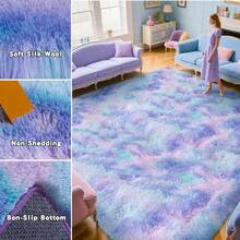 Large Shaggy Area Rug For Living Room & Bedroom – Stain-Resistant Fluffy Carpet With 1.4 In High Pile, Plush Aesthetic Throw Rug, Non-SIip Rubber Backing With 4 Anti-SIip Pads, Durable Edge Stitching – Cozy Minimalist Decor – Great Gift For New Year ! - 藍色彩虹 - 查看 7