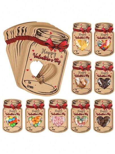 30pcs Valentine's Day Card Set - Happy Valentine's Day Cards With Gift Bags - DIY Valentine's Day Cards For Mutual Exchange, Suitable For Men And Women, Applicable To School Classrooms And Parties - Small Gift: Candy Jar, Happy Valentine's Day Card