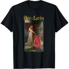 Graphic Print T-Shirt,100% Cotton Sir Loin Funny Sirloin Steak Joke Medieval Accolade Art T-Shirt TOVE - 黑色 - 查看 1