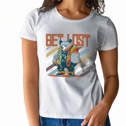 Cool style Womens Short Sleeve T Shirt Get Lost Design with Fashionable Bear Graphic for a Trendy Summer Look