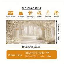 1件装优雅镀金白色花卉图案过道背景横幅 - 适用于室内外活动，是婚礼、生日、周年纪念、庆典、拍照背景、派对装饰和婚礼布置的理想之选。这款多功能派对背景有多种尺寸可供选择，适用于男女皆宜的装饰、室内外装饰、摄影工作室、花园装饰、派对装饰和照相亭。 - 彩色 - 查看 7