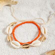 Shell Jewelry Ocean Beach Vacation Style Rice Bead Two-Piece Set Color-Block Shell Handmade Anklet - 29137-orange - View 13