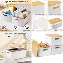 SUIOO Cestas de Almacenamiento Plásticas con Tapa Caja de Almacenamiento para Armario Cesta de Plástico con Tapa Contenedores Plásticos para Organizar el Hogar - L+3 - Ver 8