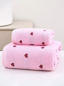 红色爱心刺绣情侣毛巾套装，小毛巾，情人节礼物，柔软吸水不掉毛，面巾浴巾两用，个性化成人毛巾套装，适合居家、泳池及日常浴室装饰 - 粉色 - 查看 9