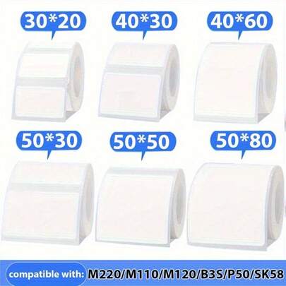 4 Rolls White Self-Adhesive Label Sheets - Compatible With M110S/M200/M110/M220/M120/P50 Portable Printers, Multi-Size (30x20mm/40x30mm/50x80mm) For Address Labels, DIY, Gift Wrapping, Bottles, For Home & Office