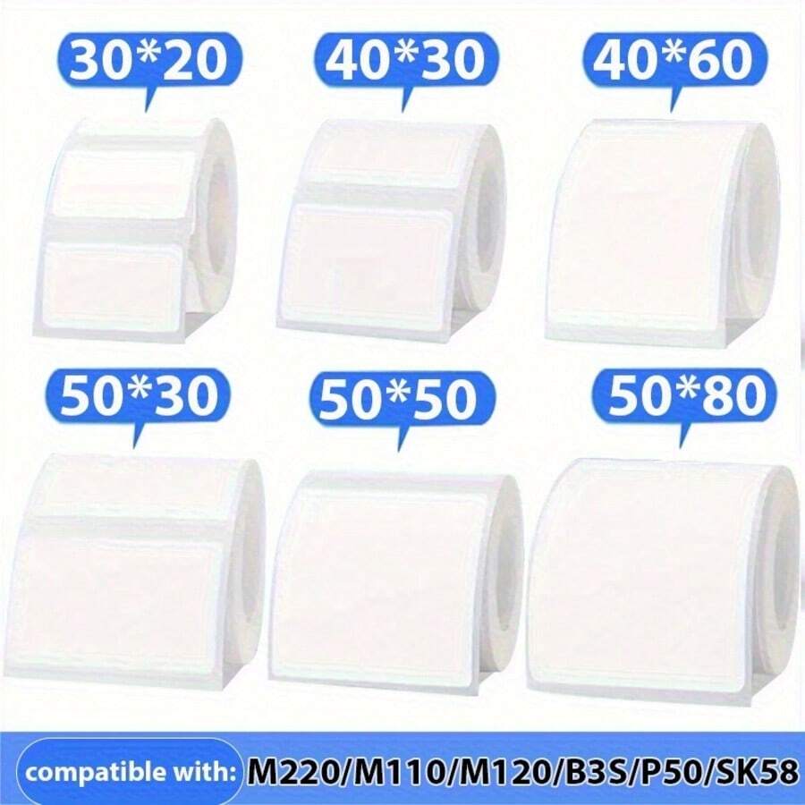 4 Rolls White Self-Adhesive Label Sheets - Compatible With M110S/M200/M110/M220/M120/P50 Portable Printers, Multi-Size (30x20mm/40x30mm/50x80mm) For Address Labels, DIY, Gift Wrapping, Bottles, For Home & Office - Multicolor - View 1