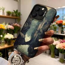 Cubierta de teléfono con diseño de paisaje natural en tonos verdes y grises para iPhone con texto CASETO ideal para uso diario y ocasiones elegantes,Aplicable a los teléfonos de la serie Apple y Galaxy - Blanco - Ver 6