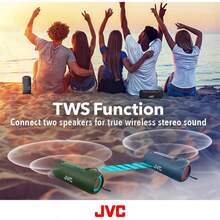 JVC - Altavoz inalámbrico portátil Iluminado con Salidas máximas de 20 W Sonido dinámico Bluetooth 5.0 Capacidad TWS USB-C IPX5 Entrada AUX hasta 5 Horas de duración de la batería - SPPA5BTG - Negro - - Ver 5