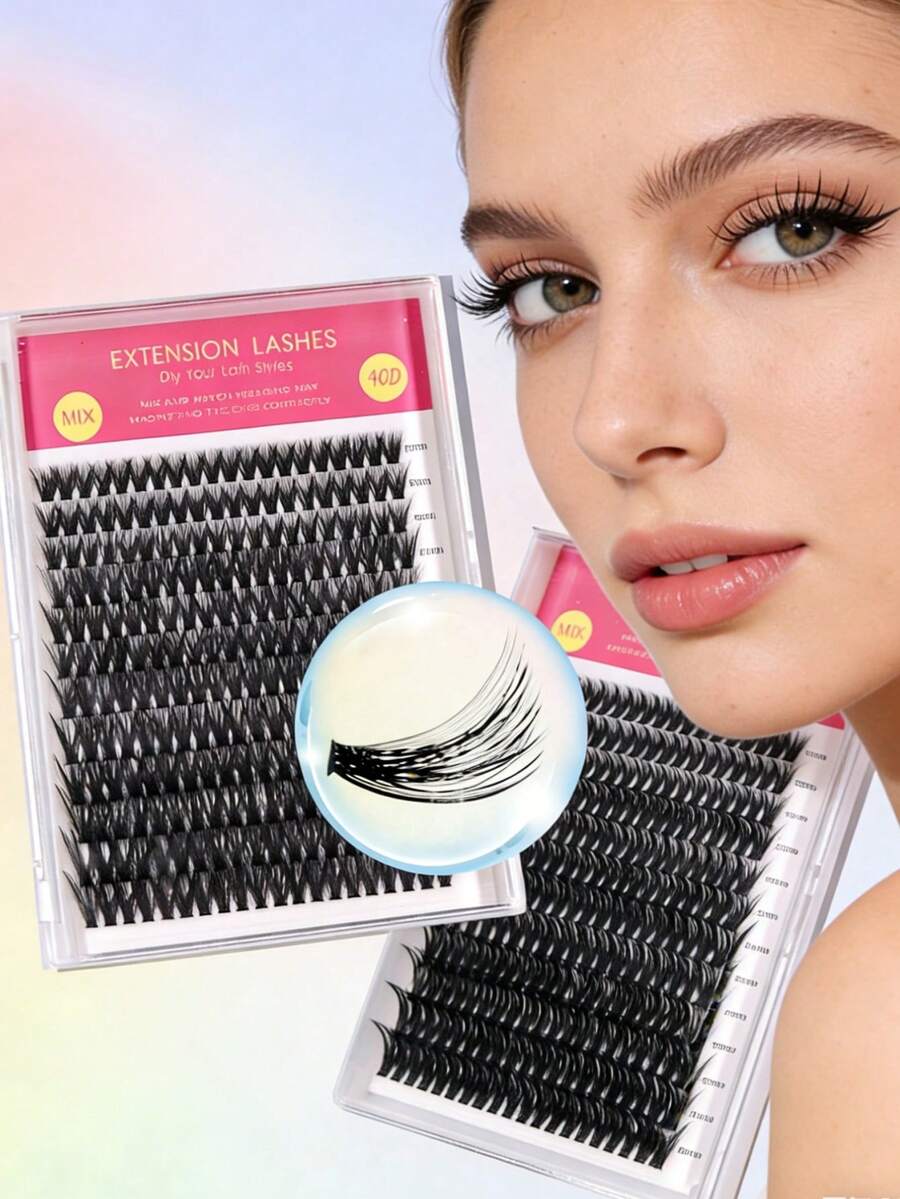 240 Clusters Thick And Fluffy Party-Style False Eyelashes For Diy, 3d Curled - Black - View 1