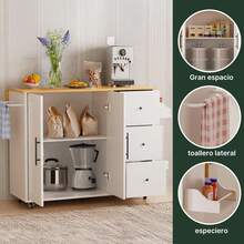 Isla De Cocina Móvil De 2 Puertas Y Mesa Plegable Blanco - Blanco - Ver 7