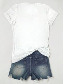 Women's Casual Cotton Round Neck Short Sleeve T-Shirt With Martini Glass Graphic Print, Regular Length Drop Shoulder Top - trắng - Xem 3