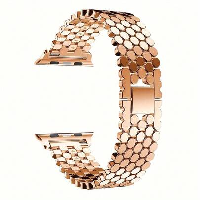 1pc Luxury Rose Gold Metal Band, Compatible With Apple Watch 49mm, 46mm, 45mm, 44mm, 42mm, 41mm, 40mm, 38mm; Formal Stainless Steel Band, Compatible With Apple Watch Series Ultra 3/2/1, 11, 10, 9, 8, 7, SE3, 6, 5, 4, 3, 2, 1; Business Formal Smart Watch Band Accessory, Compatible With Apple Watch Bands; Gold Chain Bracelet Replacement