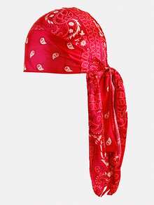 1pc Men's Printed Faux Silk Pirate Bandana Hat, Headwrap, Hair Care Cap, Suitable For Daily Use - Multicolor - View 16