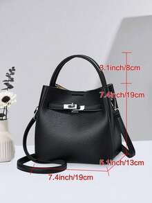 Classic Black Lychee Pattern Three Use Bag, Metal Buckle Embellished Handbag, Wear-Resistant, Versatile, Large Capacity, Multi Back Method Suitable For All Scenarios, Daily Street And Commuting - Black - View 3