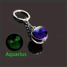 1个3D发光星空球十二星座钥匙扣，时光宝石十二星座钥匙圈，日常户外汽车钥匙链，车钥匙包挂件，情侣/情人节/毕业/生日礼物 - 深藍 - 查看 5