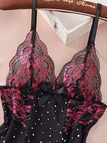 Sexy Lingerie, Women's Lingerie Set, Dual-Color Lace Trim, Shiny Sequin Camisole, Alluring Black