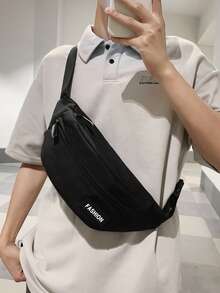 男士尼龙腰包，方形，纯色，可调节肩带，适合运动、健身、通勤、休闲等场合，印有“老公”字样，可作感恩节礼物、斜挎包、骑行包、男士圣诞礼物、单肩包、冬季圣诞腰包、臀包、节日收纳包、男士礼物、徒步旅行包、大容量户外胸包。 - 黑色 - 查看 1