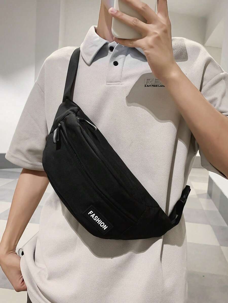 男士尼龙腰包，方形，纯色，可调节肩带，适合运动、健身、通勤、休闲等场合，印有“老公”字样，可作感恩节礼物、斜挎包、骑行包、男士圣诞礼物、单肩包、冬季圣诞腰包、臀包、节日收纳包、男士礼物、徒步旅行包、大容量户外胸包。 - 黑色 - 查看 1