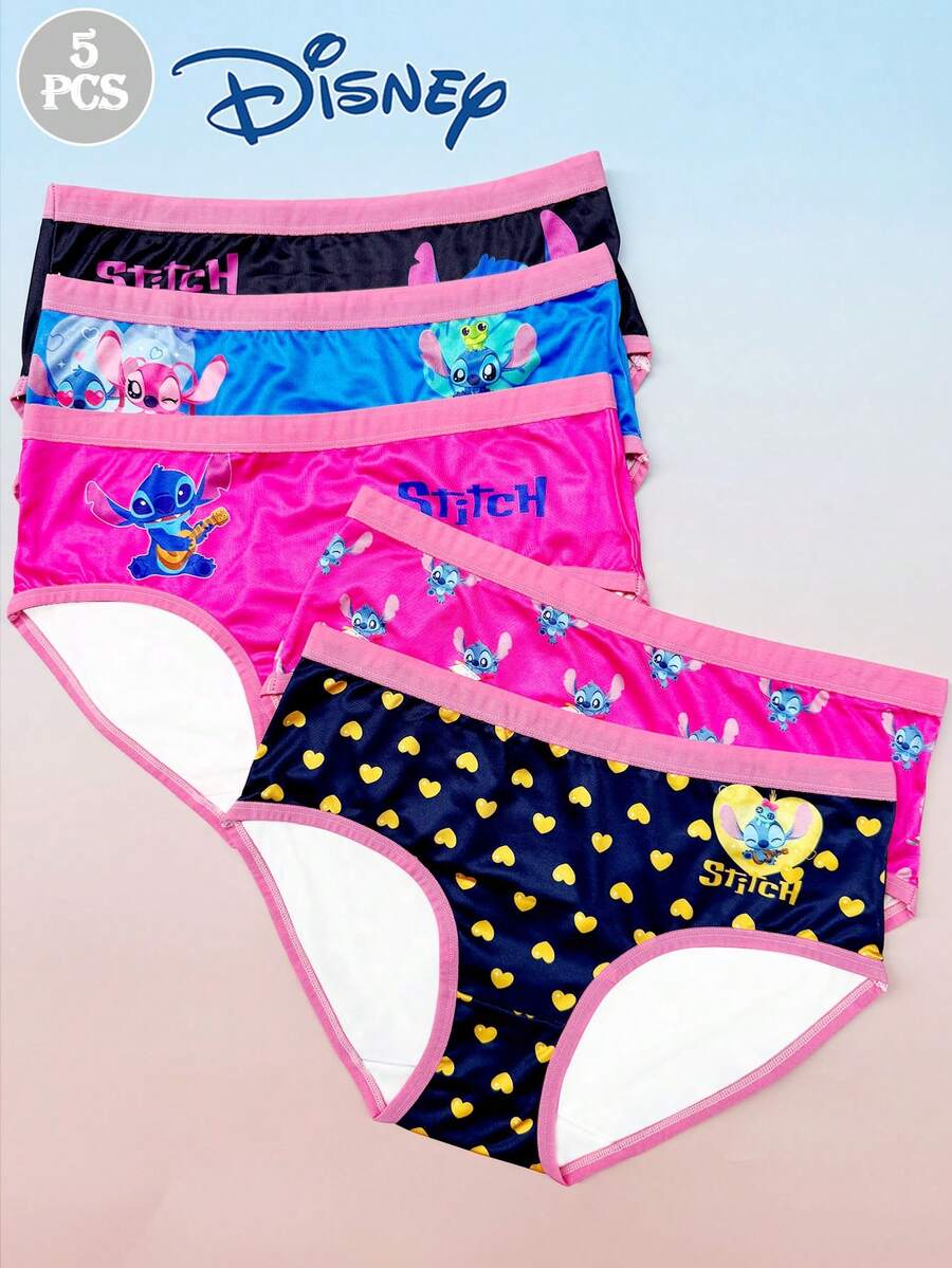 Disney 5条装女士内裤，IP授权，史迪奇与安琪儿系列印花比基尼三角裤，性感印花平角低腰内裤，女士内衣 - 彩色 - 查看 1