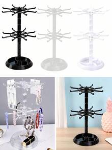 Rotating Jewelry Display Stand 2 Tier Keychain Holder Rack For Keyrings Badges Necklaces Bracelets Charms Multi-Functional Jewelry Holder Adjustable Countertop Organizer For Women Men For Vanity Living Room Bathroom Bedside Bedroom Shop Counter Display Jewellery Storage Home Decor Room Accessories School Supplies ,Room Decor - Multicolor - View 5