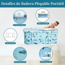 Bañera de Spa Plegable Portátil 1 ud., Bañera con Cojín - Ahorra Espacio y Soporte para la Espalda, Sin Necesidad de Electricidad, Ideal para Uso en el Hogar, Regalo Perfecto para Navidad y Halloween - Celeste - Ver 3