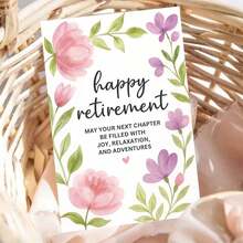 1张精美“退休快乐”贺卡，含信封 - “退休冒险乐趣”设计，水彩花卉图案，完美适用于退休人士，是退休庆祝活动和休闲时光的理想之选，退休贺卡|花卉装饰卡|纸质贺卡，庆祝活动配件 - 彩色 - 查看 5