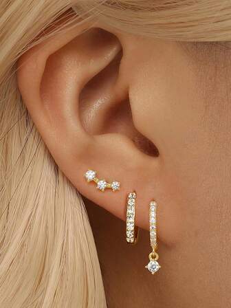 3 Stücke modische Strass-Stern Ohrstecker, Geschenk für Frauen