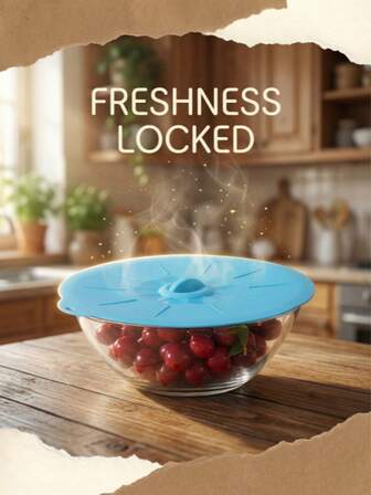 1 st silikonförseglat och fräschörande till mikrovågsugn, högtemperaturtåligt och stänkskyddat kastrulllock, lämplig för varm mat, stänkskyddad, försegling och fräschörbevarande av porslin, fruktkonservering, vattentät, oljetålig och lätt att rengöra, en populär kökspryl.