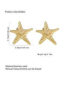 VceTd 4 Pairs Stainless Steel Ocean Element Starfish Shaped Stud Earrings, Starfish & Shell Earrings, Suitable For Women's Daily Wear Or Vacation, Great Gift For Best Friends On Holidays - Yellow Gold - View 10