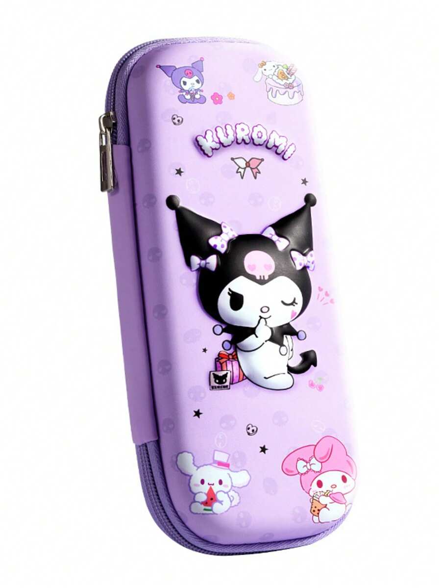 1pc Sanrio 3D Pencil Case, Large Capacity Polyester Stationery Box, Printed With Kuromi And Cinnamon Roll Patterns, Creative Cartoon Student Storage Box, Great Gift, Back To School Present,Bag